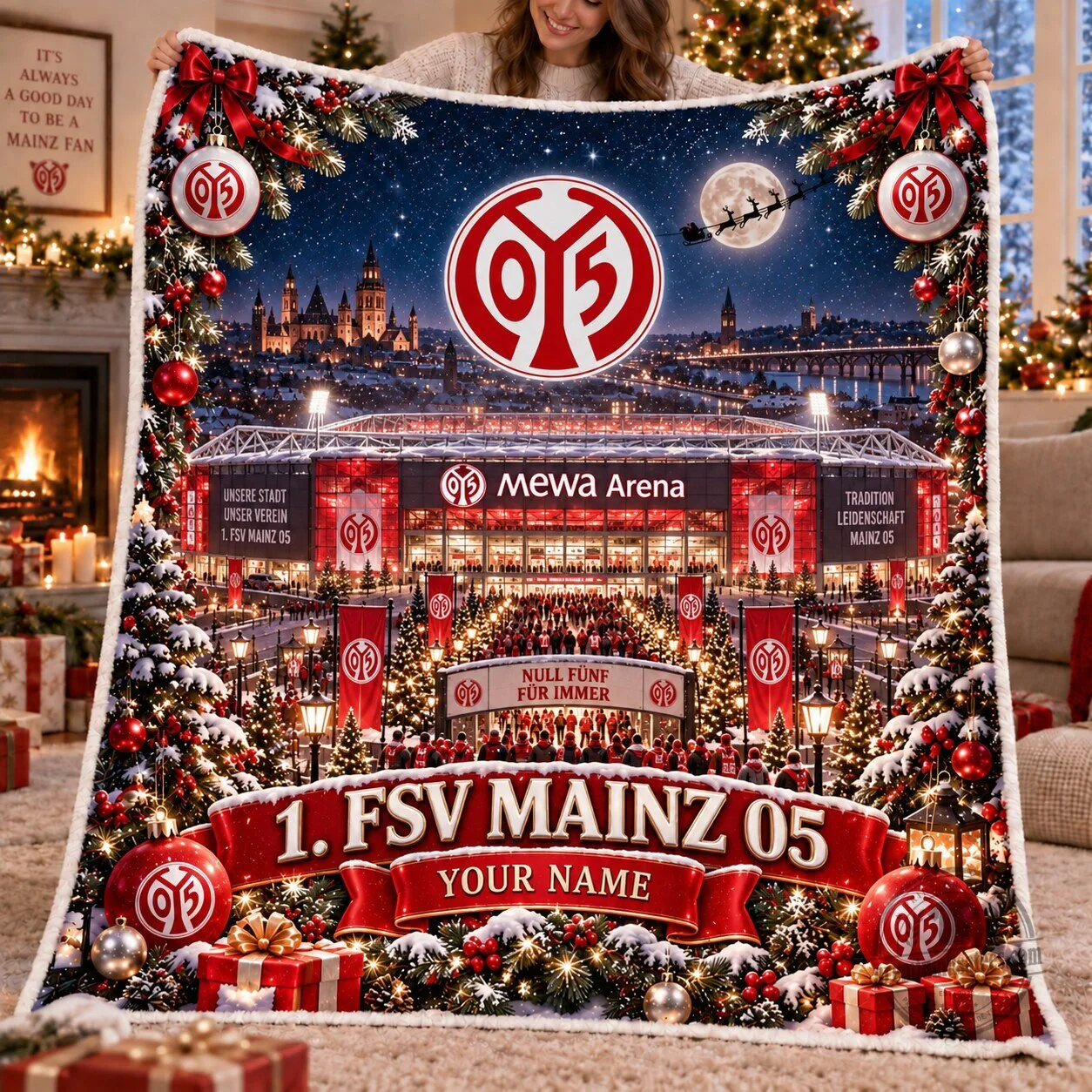 Mainz 05 Football Club Mewa Arena Christmas Winter Scene Fleece Blanket